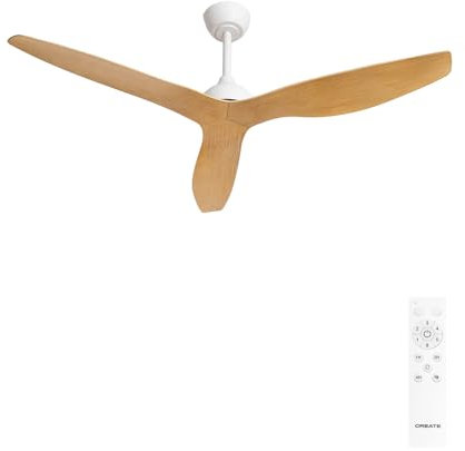 CREATE / WIND BALANCE/Ventilador de techo blanco madera clara con mando / 40W, Silencioso, Ø132 cm, 6 velocidades, programable, función verano-invierno