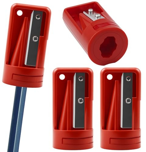 4 Stück Zimmermanns-Bleistiftspitzer, Tischler Anspitzer für Zimmermannsbleistift, Holzarbeiten Spitzer, Manueller Bleistiftschneider für Holzbearbeitung, Schule, Büro und Reisen, Rot