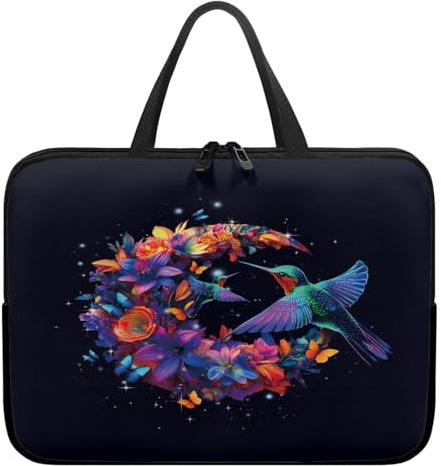Treer Borsa Porta PC 10-17 Pollici, Stampa di Colibrì Custodia Laptop con Manico, Borsa PC Impermeabile Unisex, Laptop Bag con Cerniera, Custodia Notebook (Nero,13 pollici)