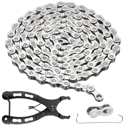 XTUDOU® Fahrradkette 116 Glieder, Fahrradkette 9 Fach Wird mit Einem Paar Magischer Schnallen Geliefert, Kette für Fahrrad, für RennräDer und Mountainbikes (Silber 9-Fach)