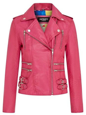 Infinity Leather Chaqueta Motera Retro 100% Cuero Napa Para Mujer