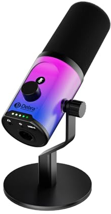 D Debra USB XLR Dynamic Mic, RGB Cardioid Gaming Desktop Microphone | USB XLR Dynamic Mic,Cardioid Pickup,RGB,Touch Mute,Headphone Monitor,192kHz,48V Phantom,Gain Control