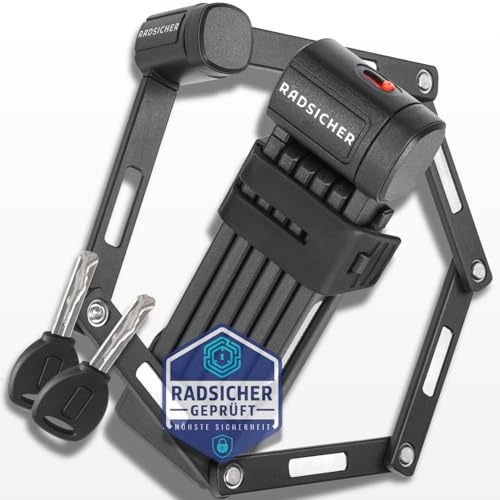RADSICHER Faltschloss 90 cm – Fahrradschloss aus gehärtetem Stahl – kompakt & robust – inkl. Rahmenhalterung und 2 Schlüssel – für Fahrrad & E-Scooter