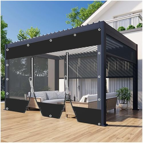 Cortinas De Lona PVC Claras Exteriores, Paneles Laterales De Lona Transparente con Cremallera, Lonas Impermeable 100% con Ojales, Cortinas Laterales De Pérgola/Porch, 0,5mm,2zips-1.2x1.2m/3.9 * 3.9ft