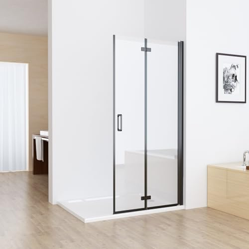 MIQU Nischentür 120 x 185 cm Walk in Duschabtrennung Faltbar Duschwand für Dusche Matt Schwarz Pendeltür Falttür Duschtür aus ESG Glas Rahmenlos duschtrennwand ohne Duschwanne