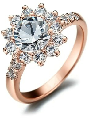 Ayoiow Blumenkranz Aquamarin Ring Rosegold für Damen mit Moissanit, Hochzeit Ring Gold, 18 Karat Roségold Größe 56 (17.8)