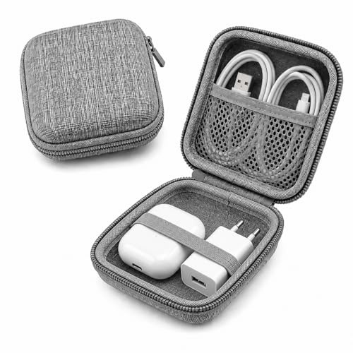 AEUXZA Borsa Porta Cavi Piccola per Accessori & USB – Organizzatore da Viaggio Compatto (9x9x3,7cm), Custodia Rigida adatta a Auricolari, Airpods & Piccoli Oggetti, Grigio