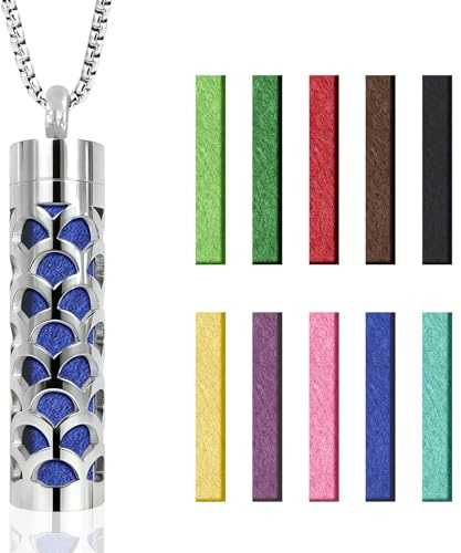 ELNX Aromatherapie Kette Ätherische Öle Diffusor Kette mit 10 Farbkissen, Edelstahl Lavastein Kette Anhänger Schmuck Geschenk für Damen Herren (Kleeblatt)