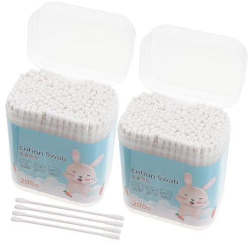 TOYANDONA 400 Stück Baby-Wattestäbchen: Papier Doppelend-Wattestäbchen kleine sanfte Ohrenreiniger Sicherheits-Tupfer Reinigungsstäbchen für Neugeborene / Kinder Ohr Nase Reinigung (2 Boxen)