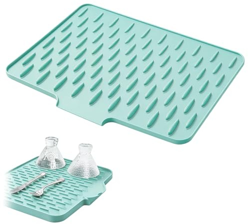 Draining Board Mats,Dish Drying Mat for Kitchen Counter,Sloped Silicone Draining Mat for Sink,15.8''*12.6'' Large Sink Drainer Mat for Kitchen Worktops (Green)