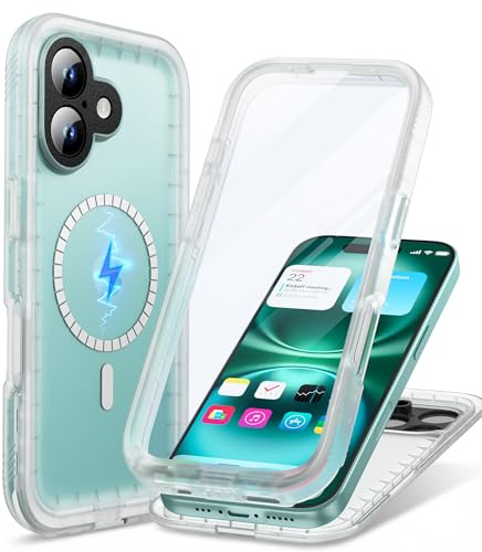 Cozycase TOP Full Waterproof 360 Military Case for iPhone 16 Plus, Clear | Magnetic for Magsafe, With HD Screen Camera Protector, Heavy Duty Protective Shockproof, Double Hard Tough Front Back Cover