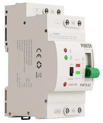 PJERJZN Automatischer Umschalter 63A 220V AC, 2-poliger Notstrom Umschalter für Netzvorrangschaltung, Wohnmobil, Wechselrichter & Generator