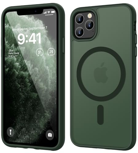 HGH Magnetic Case for iPhone 11 Pro, Dark Green | Compatible With MagSafe Wireless Charging Compatible Translucent Matte Thin Shockproof Camera protect