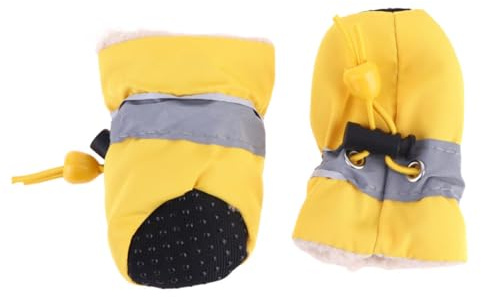 Rutschfeste Hundeschuhe Gelb, Plüsch Regenstiefel mit Anti Rutsch Sohle | Schützt Pfoten vor Nässe und Kälte, Elastischer Bund für Sicheren Halt, Einfach Anzuziehen