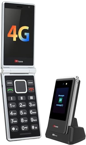 TTfone TT990 - Teléfono móvil con tapa 4G con Android 14, Whatsapp, teclas grandes y SOS