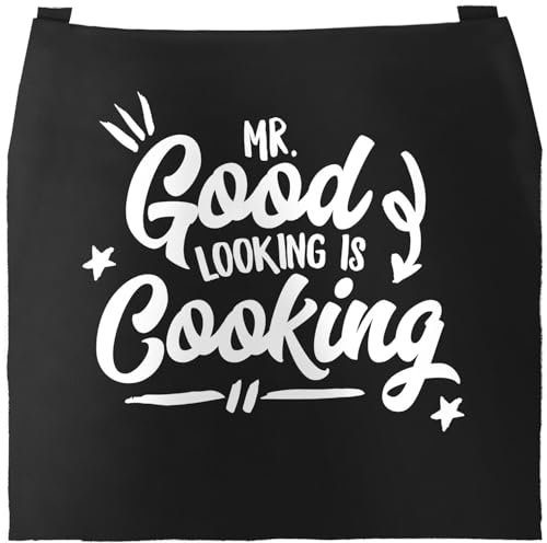 MoonWorks Herren Grill-Schürze für Männer mit Spruch Mr Good Looking is Cooking schwarz unisize