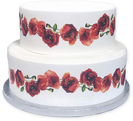 Top That Essbares Dekor-Blatt mit rotem Mohnblumen-Band, ideal zum Dekorieren Ihrer Kuchen, einfach zu verwenden