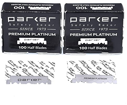 200 Parker Premium Platinum 1/2 Klingen – für professionelle Barber-Rasierer, Shavette-Rasierer und Einweg-Rasiermesser (2 Boxen mit 100 Klingen) – Polymerbeschichtet