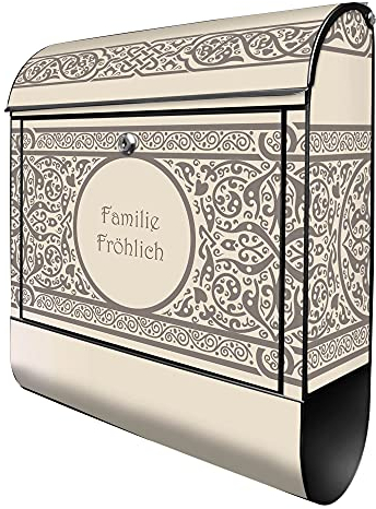 banjado® Design Briefkasten personalisiert Keltischer Knoten 38,5x46,5x13cm & 2 Schlüssel - Briefkasten Stahl schwarz Zeitungsfach pulverbeschichtet - Postkasten A4 Einwurf inkl. Montagematerial