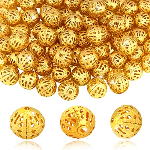 TOAOB 100pcs 10mm Golden Filigrane Hohlkugeln Metall Spacer Perlen für Handwerk Schmuck Machen
