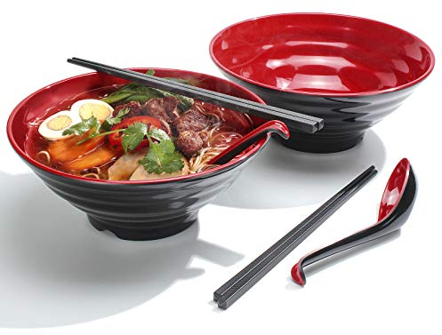 Juego de 2 Piezas Tazones de Ramen, Capacidad 1032 ml Tazón de Sopa Japonés con Cuchara y Palillos, para Pasta Udon Pho Fideos Asiáticos, Aptas para el Lavavajillas (2)