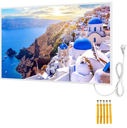 BR Bringer Bild Infrarotheizung mit Rahmen 800 Watt - Bildheizung mit UV Druck - 100x60x1,8cm - Santorini, Griechenland