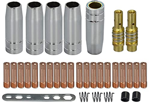RIVERWELD MIG MAG Kontaktspitzen 0,9 mm M6 140.0177 Spitzenträger Diffusor 002.0078 Kegelige Gasdüse 12,0 mm 145.0075 Abdeckung Sortimentsgrößen-Kit für MB15 15AK Schweißbrenner 33 Stück