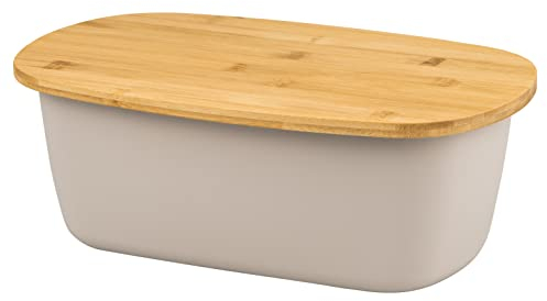 bremermann Panera ovalada con tapa de bambú, con tabla de cortar, olla para pan (gris claro)