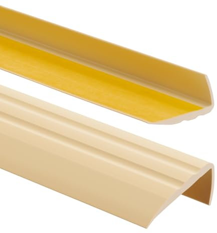 Profilo per bordi scale 50mmx25mm, 110 cm - Profilo angolare in PVC autoadesivo, Paraspigolo - Strisce antiscivolo per gradini - Cremoso