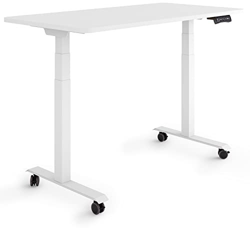 ESMART Germany EZX-132WW 120x60cm Weiß Ergonomischer Steh-Sitz-Schreibtisch auf Rollen Stufenlos elektrisch höhenverstellbar 65,5-130,5 cm 3 x Memory Aktivitätserinnerung