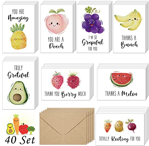 Nezyo 40 Sets Lustige Dankeskarten mit Umschlag Wortspiel Grußkarten Danksagungskarten Innen Leer Dankeschön Karten für Mitarbeiter Kinder Lehrer Geburtstag Feiertag Danksagung, 4 x 6 Zoll