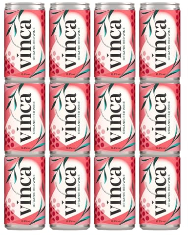 Vinca Wine Organic Canned Red Wine 13.5 Percent ABV, Juicy Nero d'Avola And Frappato Grapes, Organic and Suitable for Vegans, Great Gift for Wine Lovers, Strawberry Pomegranate Notes, 12 x 187ml