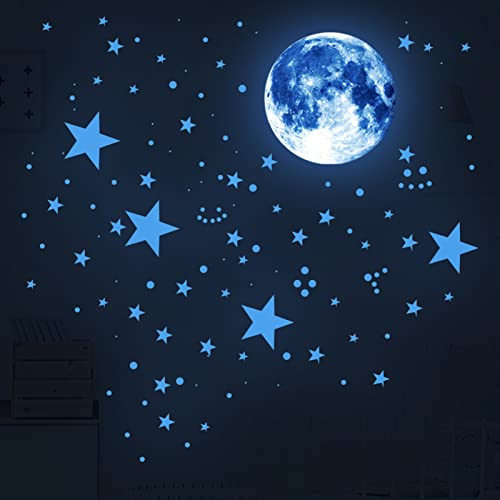 AIYONG 437 Stück Leuchtsterne Kinderzimmer Wandtattoo Junge Wandsticker Selbstklebend Mädchen Sternenhimmel Leuchtaufkleber Mond Sterne Fluoreszierend Wand Aufkleber Schlafzimmer Wohnzimmer