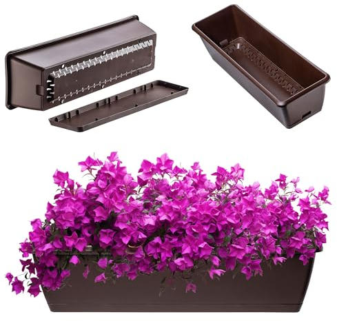 KADAX Blumenkasten 60 cm, Braun – Pflanzkasten aus Kunststoff mit Untersetzer, widerstandsfähig und pflegeleicht, für Blumen und Kräuter im Außenbereich