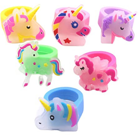 Caimeytie Bagues Anneaux Animaux pour Enfants Ensemble de 6 pièces Anneaux de fête pour Filles Porter au Quotidien Bague Licorne