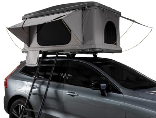 Car Roof Tent Large Hard Shell Box Gas Assisted Pop Up Bunk 2-3 Person 3000mm Waterproof Camping Telescopic Ladder 5.5cm Fitted Mattress Boot Bags Anti Condensation FREE Storage Net & Solar Torch