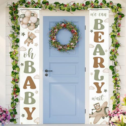 Grüner Bär Babyparty Party Dekorationen Oh Baby Veranda Schild Banner Geschlecht Offenbarung Banner Veranda Schild für Willkommen Baby Party Geschlecht Neutral Bär Foto Requisiten Supplies