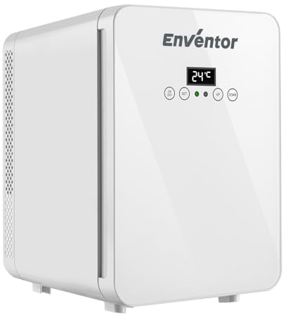 Enventor Mini Frigo 10L, Silencieux Petit Frigo avec Affichage LCD de Température, Fonction Chaud/Froid, Mini Réfrigérateur pour Soins de Peau, 12V/220V, pour Chambre, Voiture, Bureau, Voyage