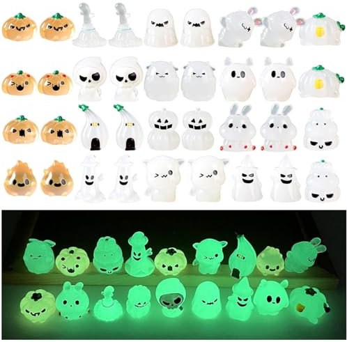 Select Zone 32 Stück Mini Tiere Leuchten Halloween Geist Kleine Harz Deko im Dunkeln Leuchtende Bunt Miniatur Figuren für Gartendeko, DIY Micro Landschaft Szenen, Heimdekorationen