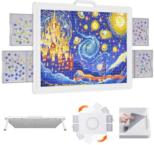 Lifewit 1500 PCS Drehbares Puzzlebrett mit 4 Schubladen/Abdeckung,88,9 x 68.5cm Tragbarer Puzzlebrett mit Kippbaren Halterungen Filzablagen, Multifunktionaler Puzzletisch für Arbeit/Spiel,Weiß