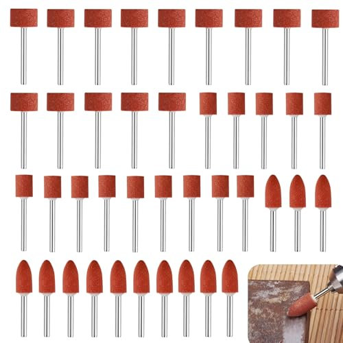 42Pcs Schleifscheibe Korund Schleifstift Set 3mm Schaft, Schaft Schleifdorn Montiert für Dremel Rotationswerkzeug, 3 Typen Polierkopf Schleifset für Schärfen Schleifpolier, Polieren, Entgraten Zubehör
