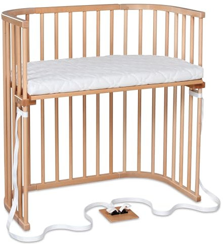 babybay Boxspring Beistellbett aus massivem Buchenholz/kompakt & verwandelbar/Kinderbett Höhe stufenlos verstellbar & umweltfreundlich/mitwachsendes Babybett (Natur lackiert) / inkl. Matratze