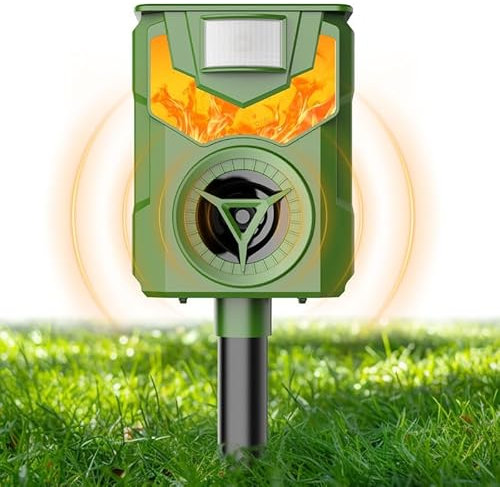 Repulsif Chat Ultrason, Répulsif pour Rongeurs Solaire，Modes de Charge Solaire et USB, pour Chats, Chiens, Oiseaux, Souris