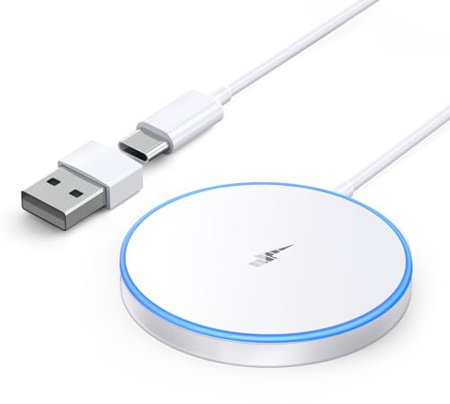 Chargeur Induction iphone, 15W Chargeur Mag-Safe Fil pour iPhone 16 Pro Max/16 Pro/16 Plus/16/15/14/13/12 Series, AirPods 4/3/2, magnétique Chargeur Induction Fil à LED avec Deux Ports de charg