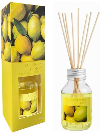 Wax Lyrical Luscious Lemon Reed Diffuser - 100ml | Sparkling Citrus Fragrance with Zesty Lemon & Verbena | Made in England, Yellow