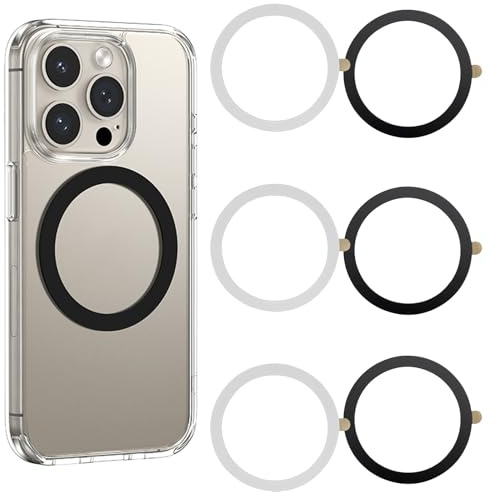 6 Stück Magnetring Handy Aufkleber, Magnet Ring Handy Sticker, Schlankheit Magnetring Für Handyhülle, Metall Klebende Paste Toroidal, für Die Meisten Mobiltelefone Auf Dem Markt(Schwarz, Silber)