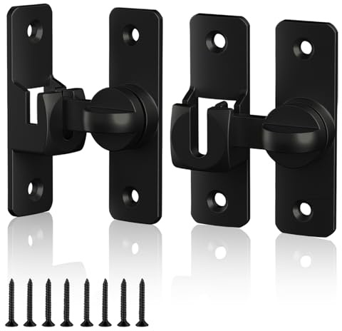 HERKINDNESS 2 Paires Loquet Porte, 90°/180° Verrou Porte, Aluminium Verrou Porte Coulissante, Serrure Porte Coulissante avec 8 Vis, Noir, pour Portes, Fenêtres, Armoires
