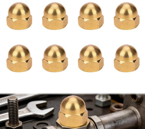 Lot de 8 écrous hexagonaux M10 en laiton, capuchons bombés en laiton, tige filetée et boulons filetés, pour la Fixation et la Décoration Quotidiennes (M10 8PCS)
