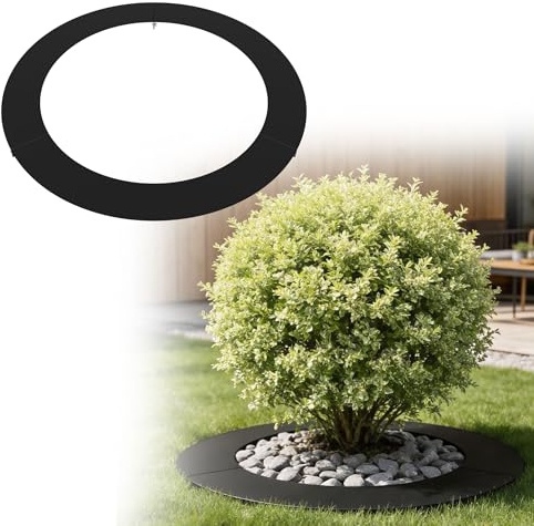 UISEBRT Flacher Baumring Rasenkante aus wetterfest verzinkt Metall,Mähroboter Mähkante für Bäume und Sträucher,Garten, Wurzelschutz,Schwarz Ø 60/90 cm