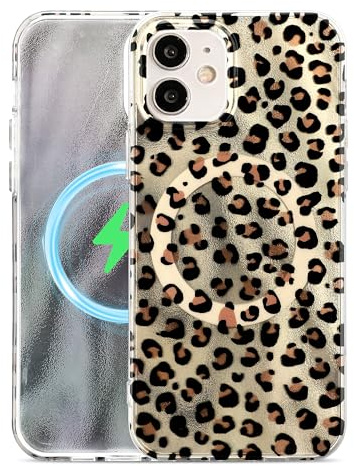 Jusy Magnetic Case for iPhone 11 [Compatible with MagSafe] Cute Leopard Pattern Aesthetic Design, Soft Slim TPU Protective Phone Cover, Gold